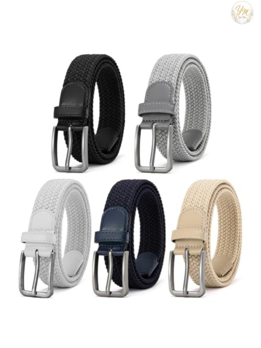 Braided Stretch Belt for Men, Elastic Woven Casual Fabric Golf Belt, 1 3/8" No